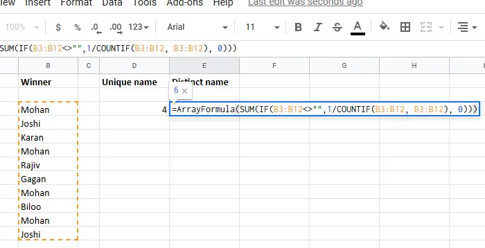 How to count unique values in column in Excel