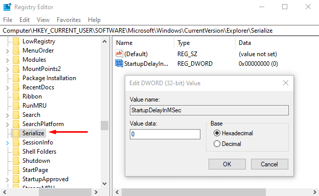 Disable Windows 10 Startup Delay using StartupDelayInMSec Registry key
