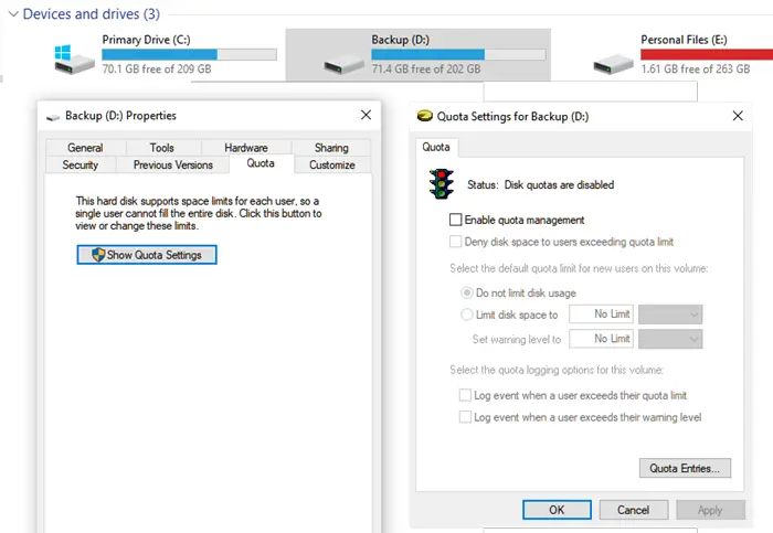 enable Disk Quota Windows