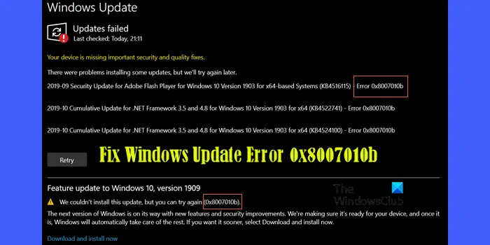 Fix Windows Update Error 0x8007010b
