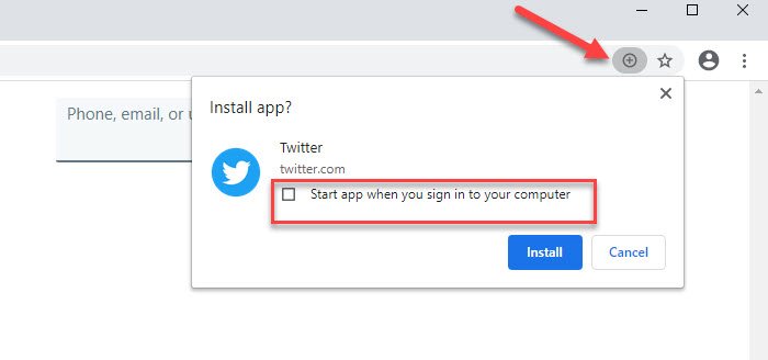 Twitter PWA run on startup option