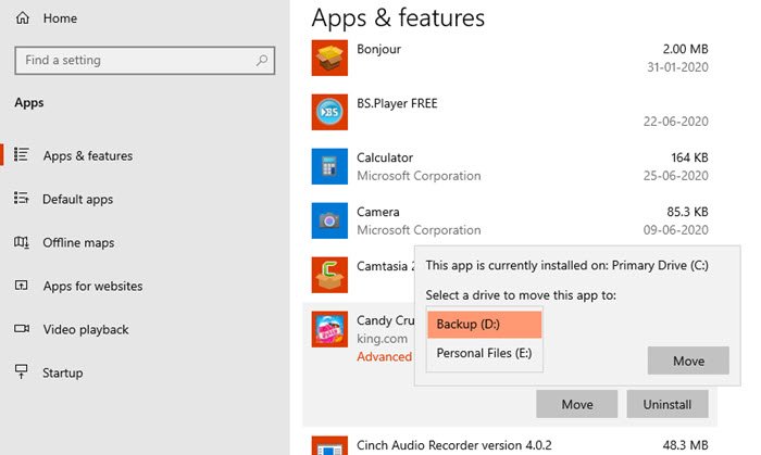 Move Apps in Windows 10