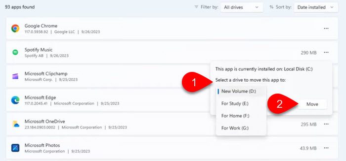 Move the app to another partition