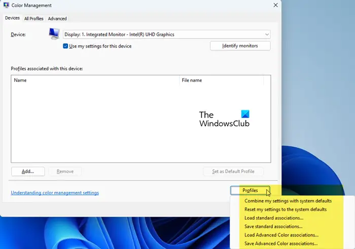 Profile dropdown in Color Management