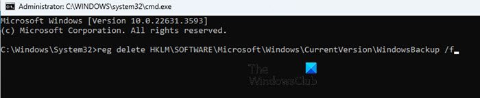 Resetting Windows Backup through Command Prompt