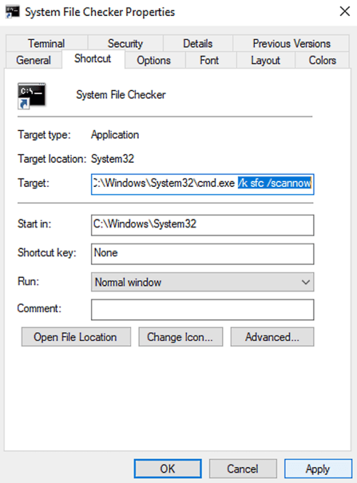 Modifying Target for shorcut
