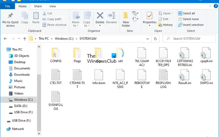 What is the SYSTEM.SAV folder in Windows 10?