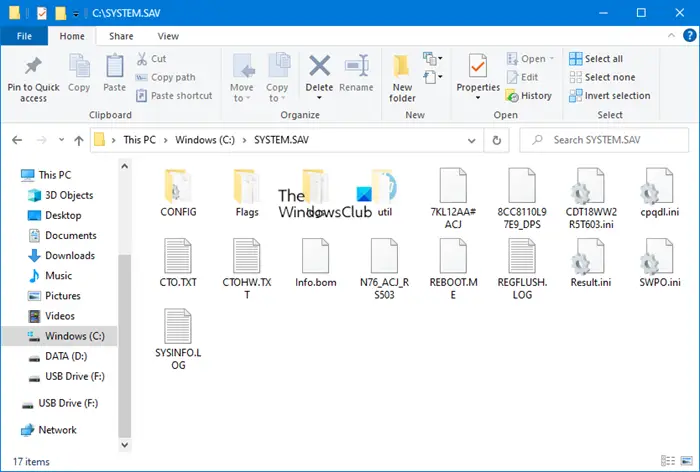 What is the SYSTEM.SAV folder in Windows 10?