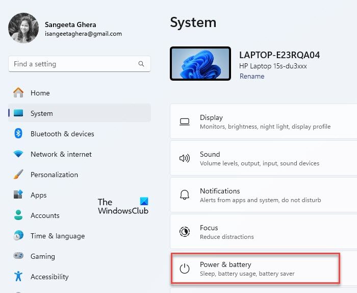 System settings Windows