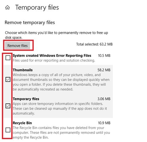 temporary files on Windows 10