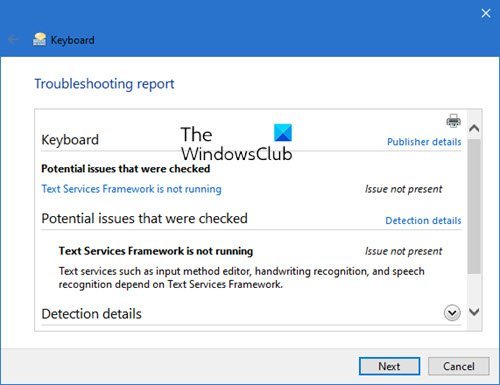 Keyboard Troubleshooter in Windows 10