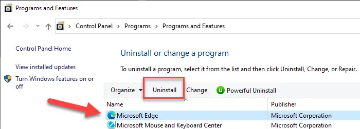Uninstall Microsoft Edge Chromium Browser