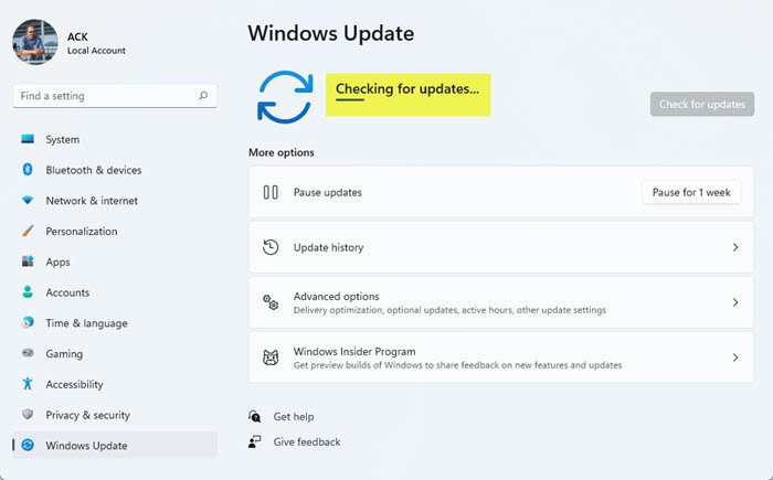 Windows Update stuck on Checking for updates
