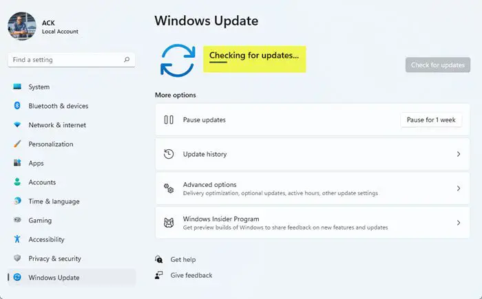 Windows Update stuck checking for updates