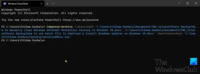 Compress-Archive cmdlet in PowerShell