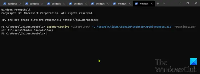 Unzip a Zip file using PowerShell