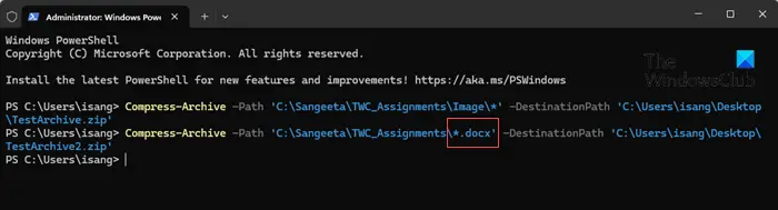 Zipping files of same type using PowerShell