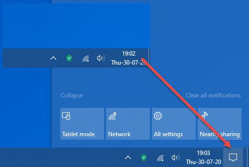 action center is missing in windows 10