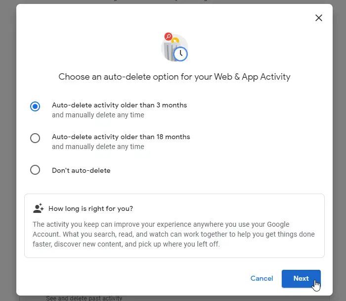 How to auto delete Google Web App Location and YouTube History