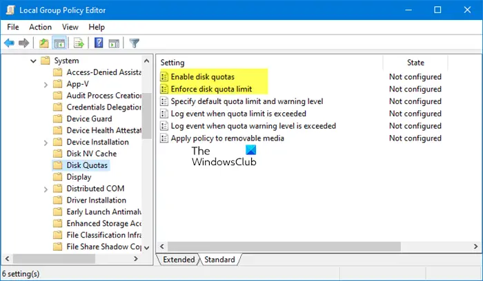 enable Disk Quota in Windows 10