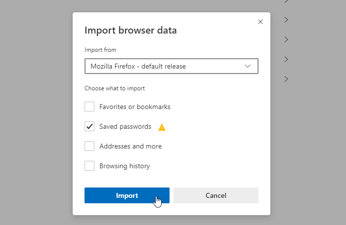 import or export saved passwords from Microsoft Edge