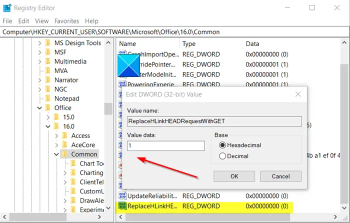 registry editor dword value changed