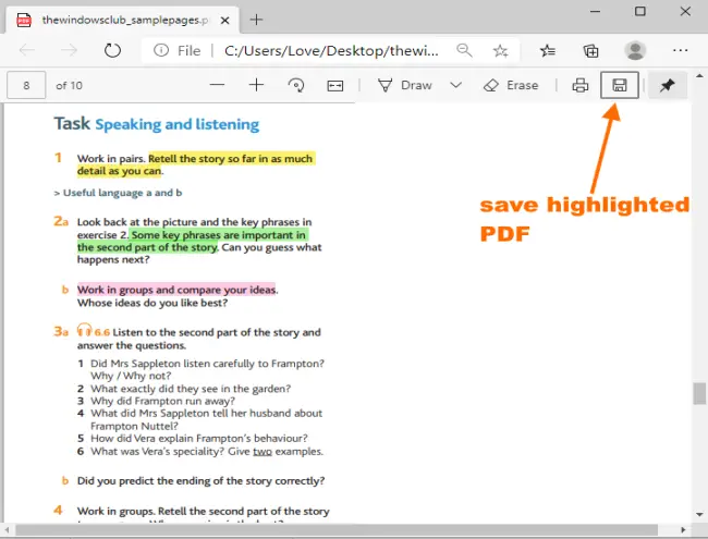 save highlighted pdf in microsoft edge