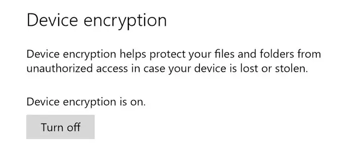 How to turn on or off Device Encryption in Windows 10