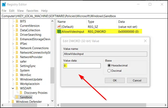 Enable or disable Video Input in Windows Sandbox