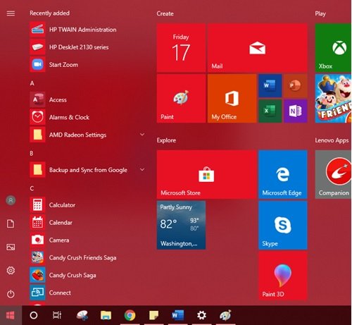 Add custom color theme to Windows 10 Start Menu