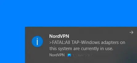 All TAP-Windows adapters on this system are currently in use