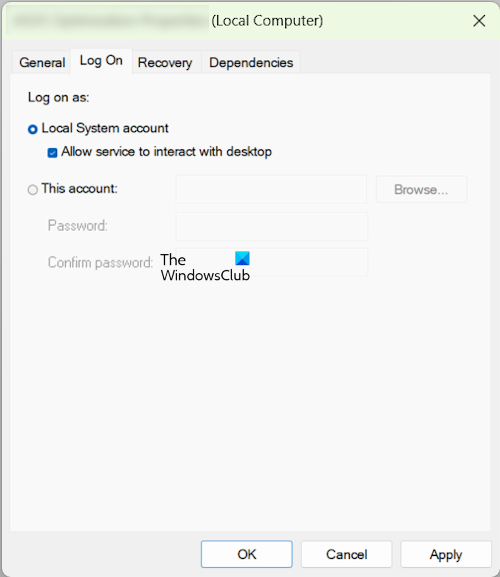 Allow service to interact with desktop