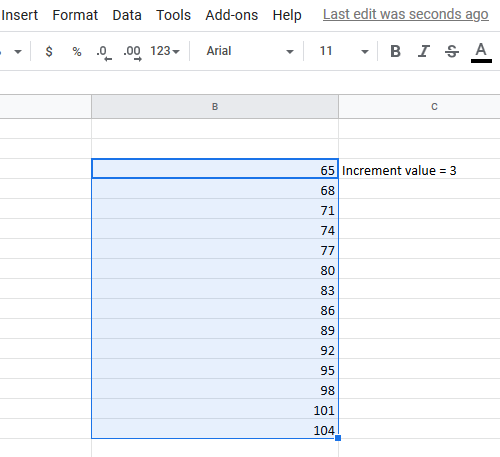 Automatically fill increment cells in Excel