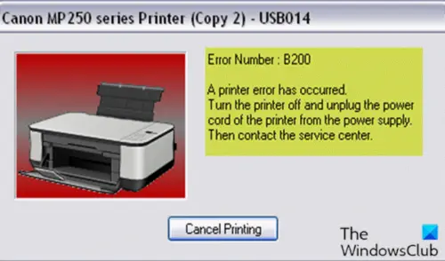 B200: Printer error has occurred