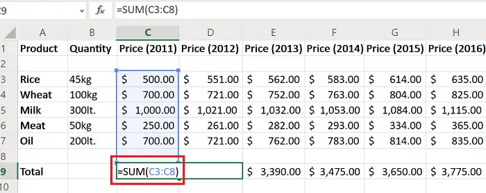 Calculate CPI in Excel