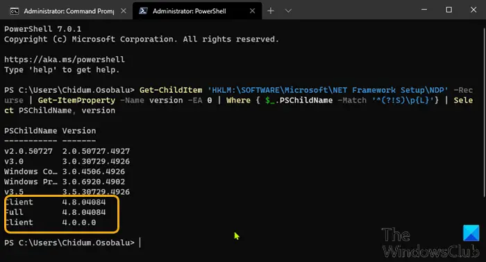 windows check installed .net framework