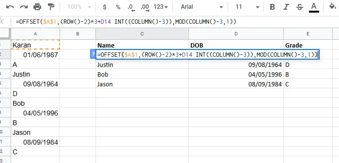 Convert Columns to Rows in Excel with Formulas