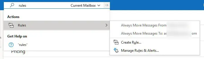 Create Rule Outlook Mail client