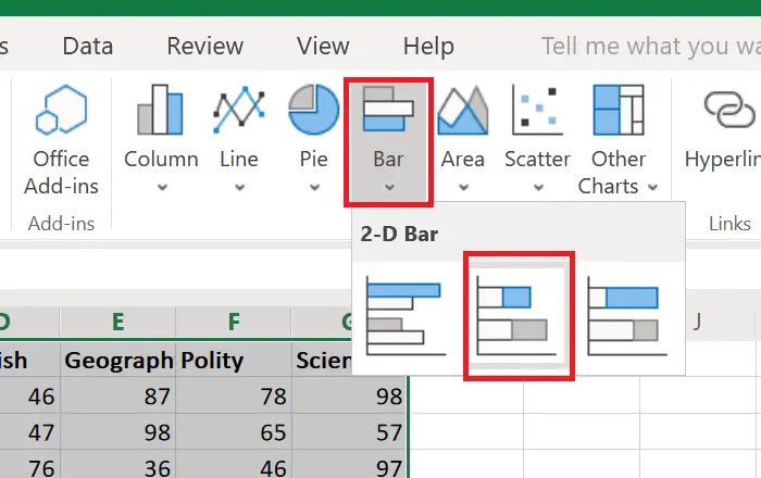 Create a bar graph in Excel