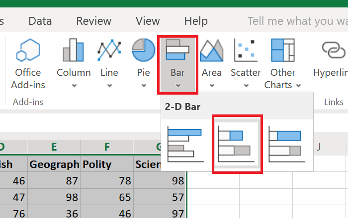 Create a bar graph in Excel