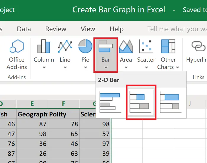 How to create a Bar Graph or Column Chart in Excel