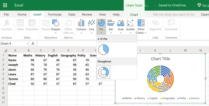 Create pie chart in Excel