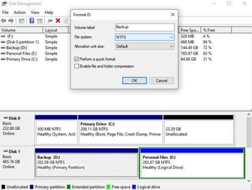 Disk Management format drive