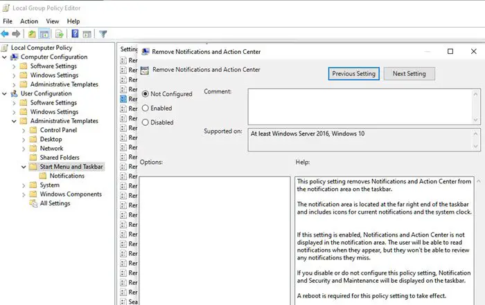 Enable Action Center Group Policy