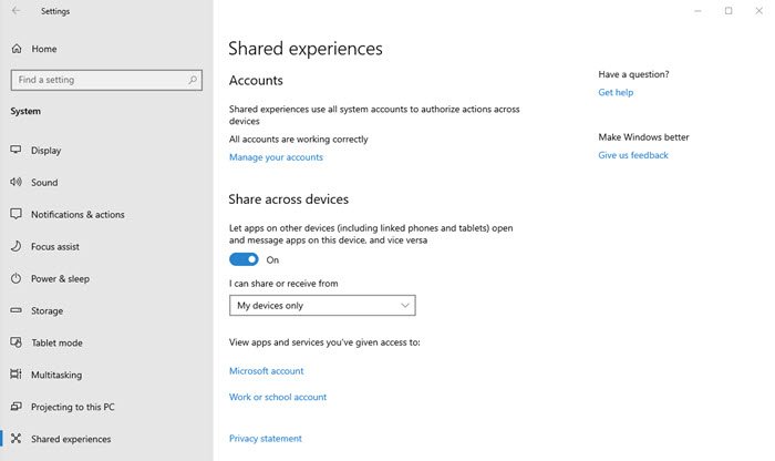 Enable Share Experiences Windows