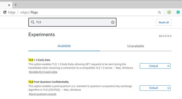 Enable TLS 1-3 Edge Chromium