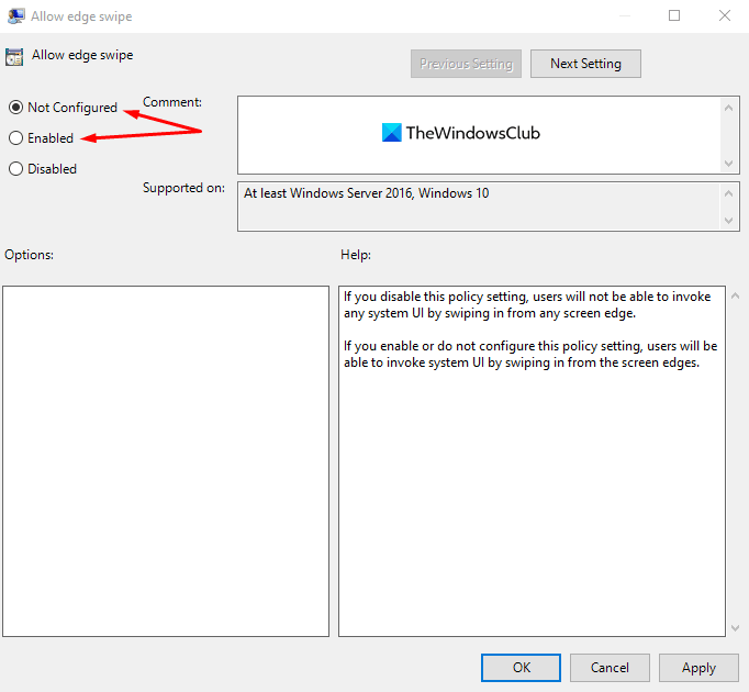 Enable or Disable Screen Edge Swipe in Windows 10