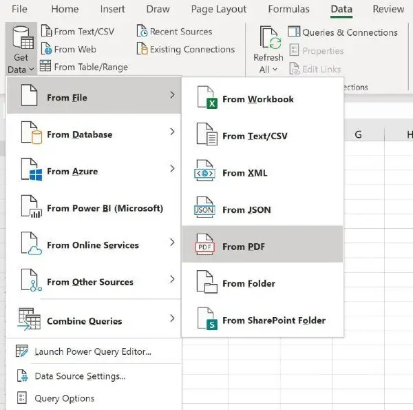 PDF Importer feature in Microsoft Excel