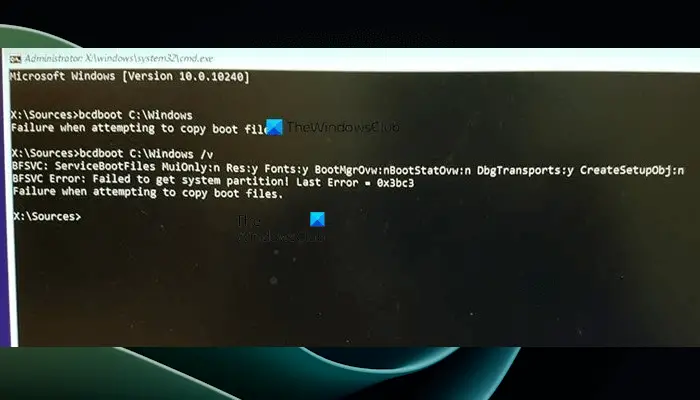 Failure when attempting to copy boot files