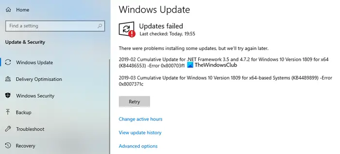 Windows 10 Update Error 0x800703F1